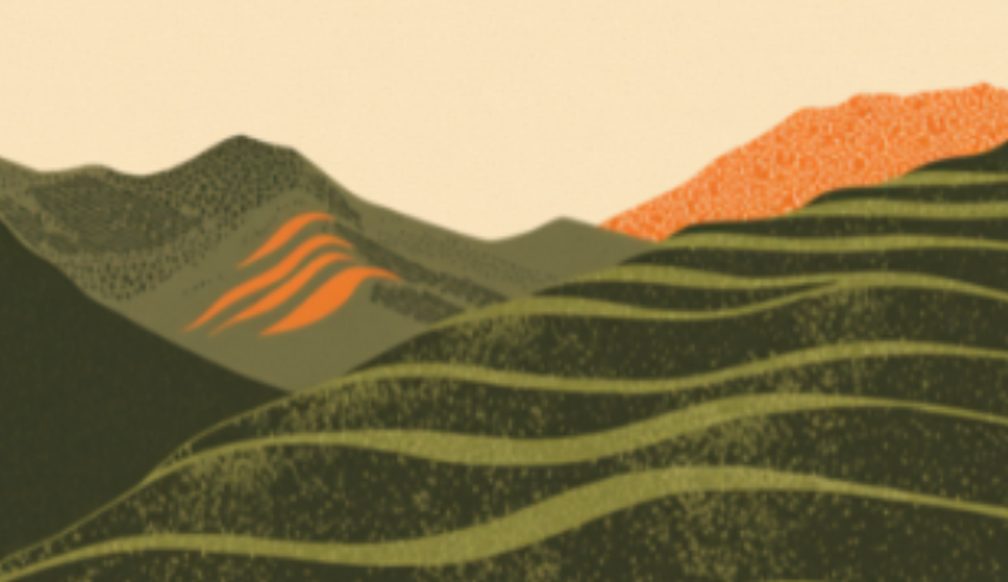 Illustrated hills of Murang'a in olive and ember