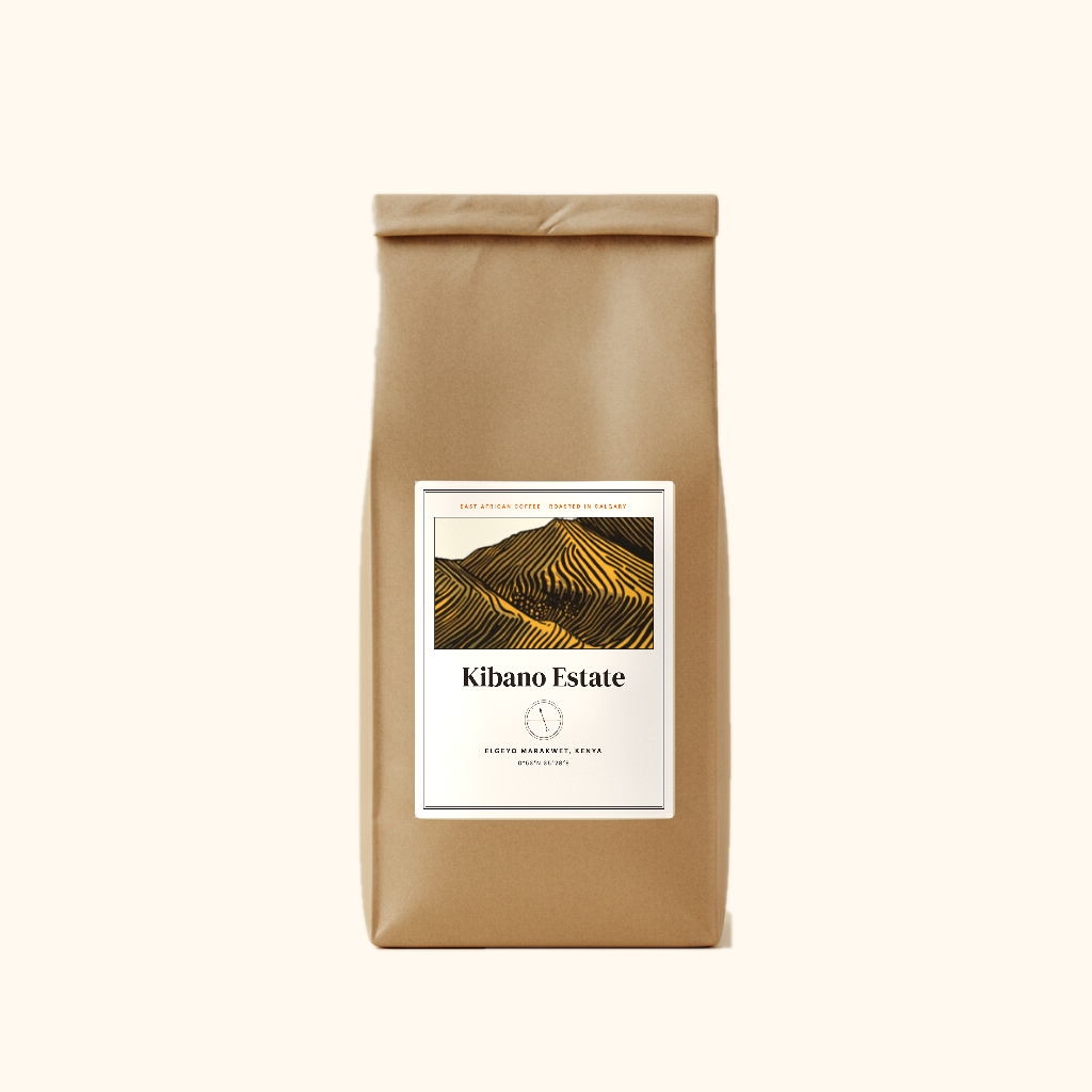 Kibano Estate: a bag of Safari 97 whole bean Kenyan coffee