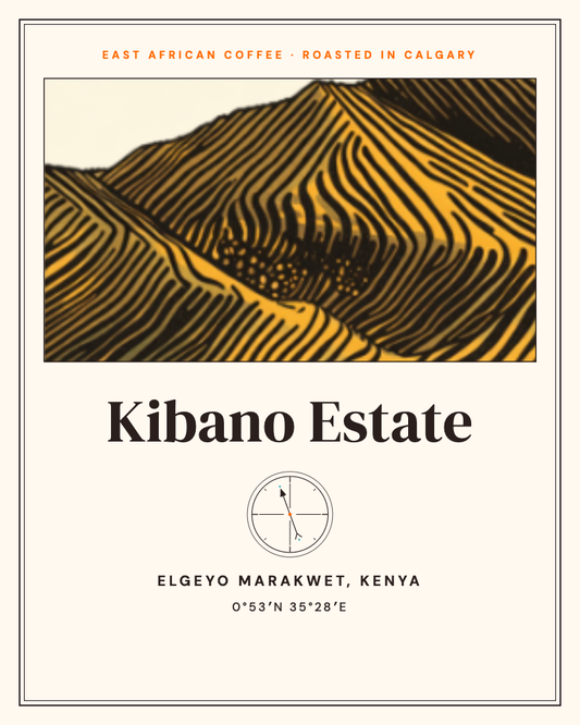 Kibano Estate: Safari 97 Kenyan coffee label, Elgeyo Marakwet